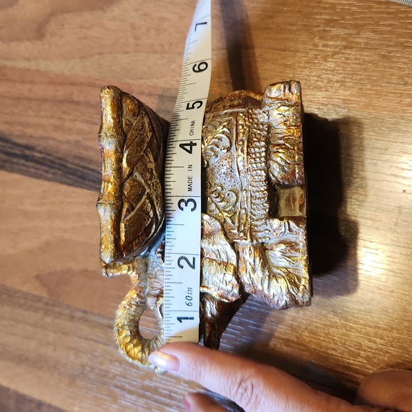 Golden Gilded Elephant Business Card Holder Trunk Up for Luck - Picture 15 of 16